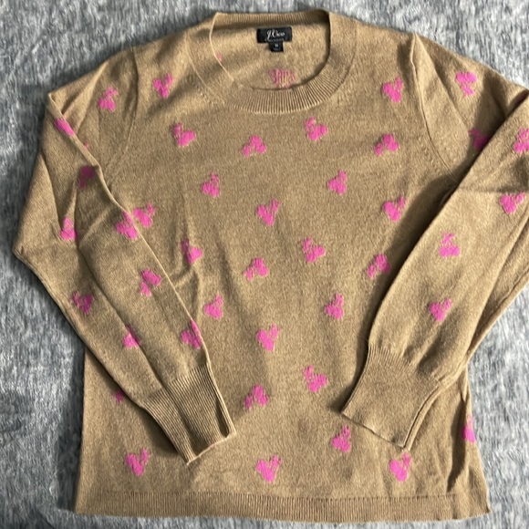 J.Crew cashmere cherry sweater: Medium Camel color with pink cherry 🍒 details. - Picture 2 of 8